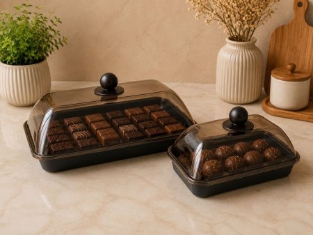 طقم حافظات تقديم الحلويات البلاستيكية – حجمين