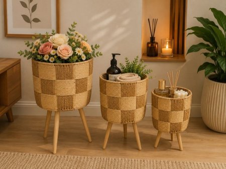 طقم سلال ديكور بثلاثة أحجام بتصميم أنيق وعصري