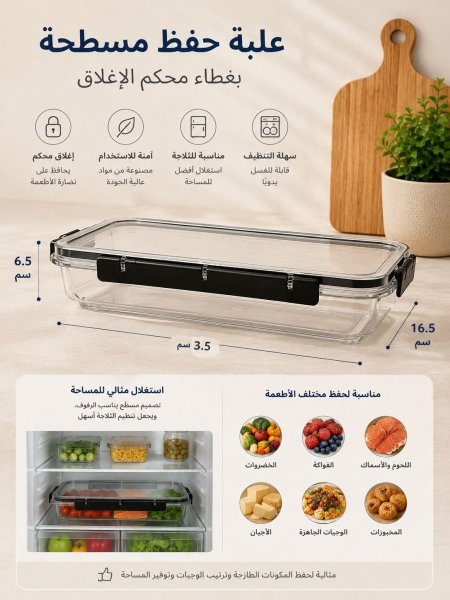 علبة حفظ مسطحة متعددة الاستخدامات بغطاء محكم