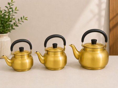 طقم أباريق شاي ذهبي – 3 أحجام مختلفة