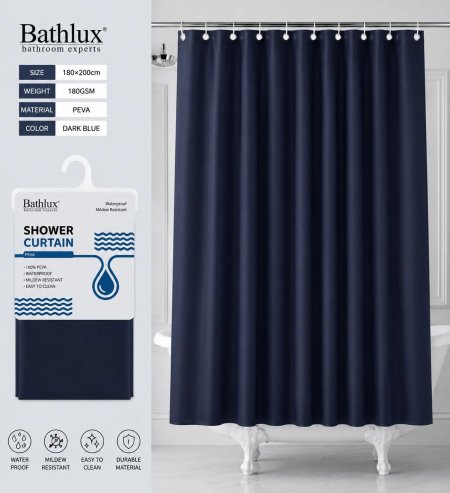 ستارة حمام Bathlux مقاومة للماء – لون أزرق غامق - جلد