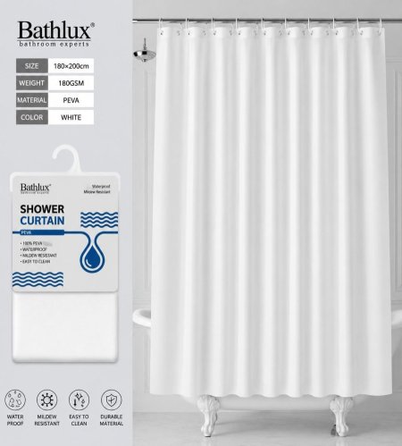 ستارة حمام Bathlux مقاومة للماء – لون أبيض - جلد