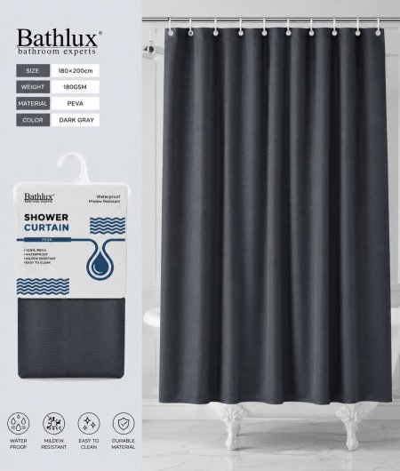 ستارة حمام Bathlux مقاومة للماء – لون رمادي غامق