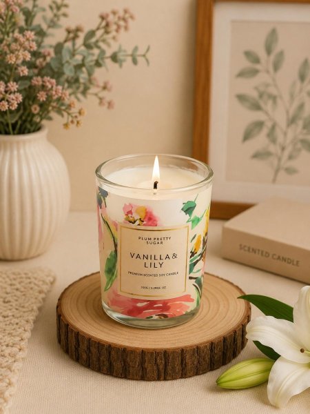 شمعة معطرة بالفانيلا والزنبق (Vanilla & Lily)
