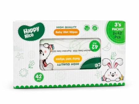 مناديل Happy Nice المبللة للأطفال – 3 عبوات × 42 منديل