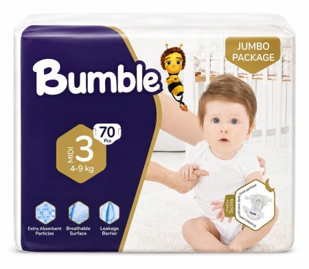 حفاضات Bumble مقاس 3 (4–9 كغم) – 70 قطعة