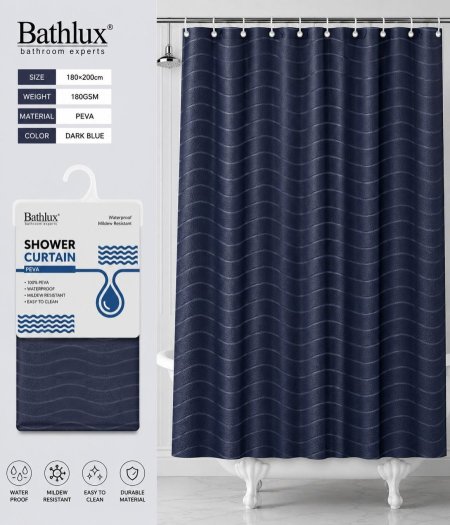ستارة حمام Bathlux مقاومة للماء – لون أزرق غامق - جلد