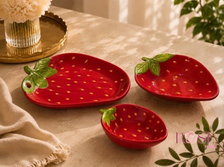 طقم صحون تقديم بشكل الفراولة – 3 أحجام