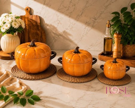 طنجرة سيراميك بتصميم اليقطين – متوفرة بـ 3 أحجام